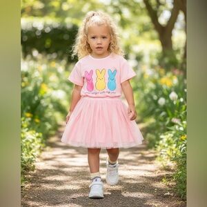 Pink Peeps Graphic Tee & Tulle Skirt Set